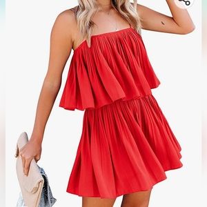 exlura women spaghetti strap pleated short romper. Size S. brand new. color red
